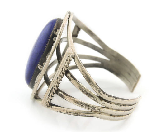 Navajo Cuff Bracelet Sterling Silver Natural Lapis Vintage Signed J Nelson