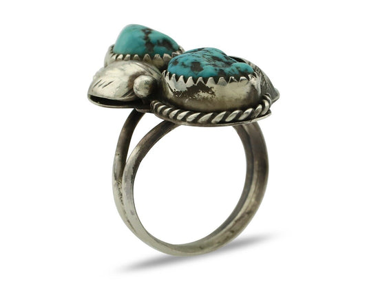 Navajo Ring 925 Silver Sleeping Beauty Nugget Turquoise Native Artist C.80's