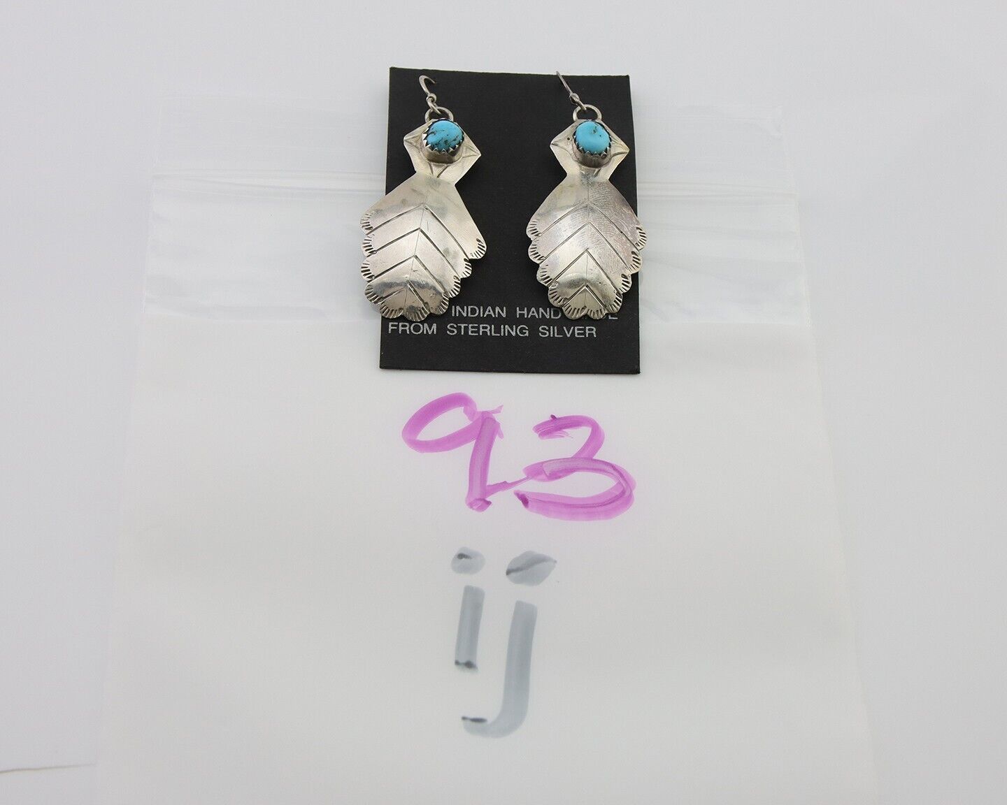 Navajo Dangle Earrings 925 Silver Natural Turquoise Artist Signed JB C.80's