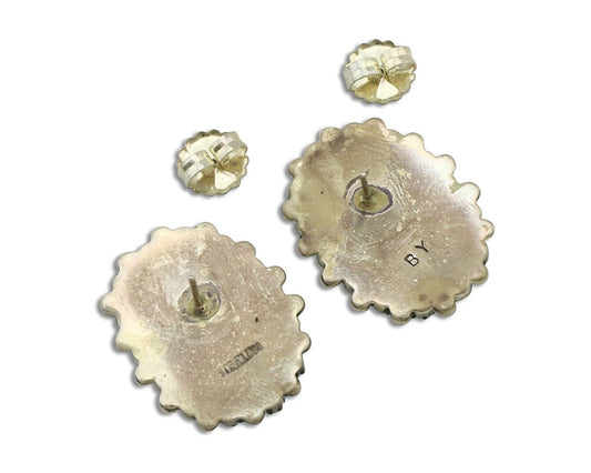 Navajo Earrings 925 Silver Sleeping Beauty Turquoise Signed B Yazzie C.80's