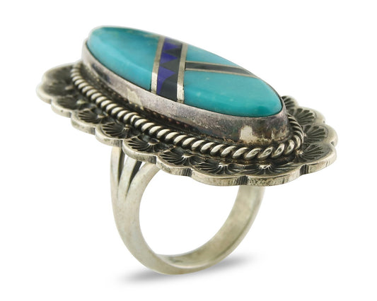 Vintage Navajo Ring 925 Sterling Silver Gemstone Signed Mike Begay Size 8.0