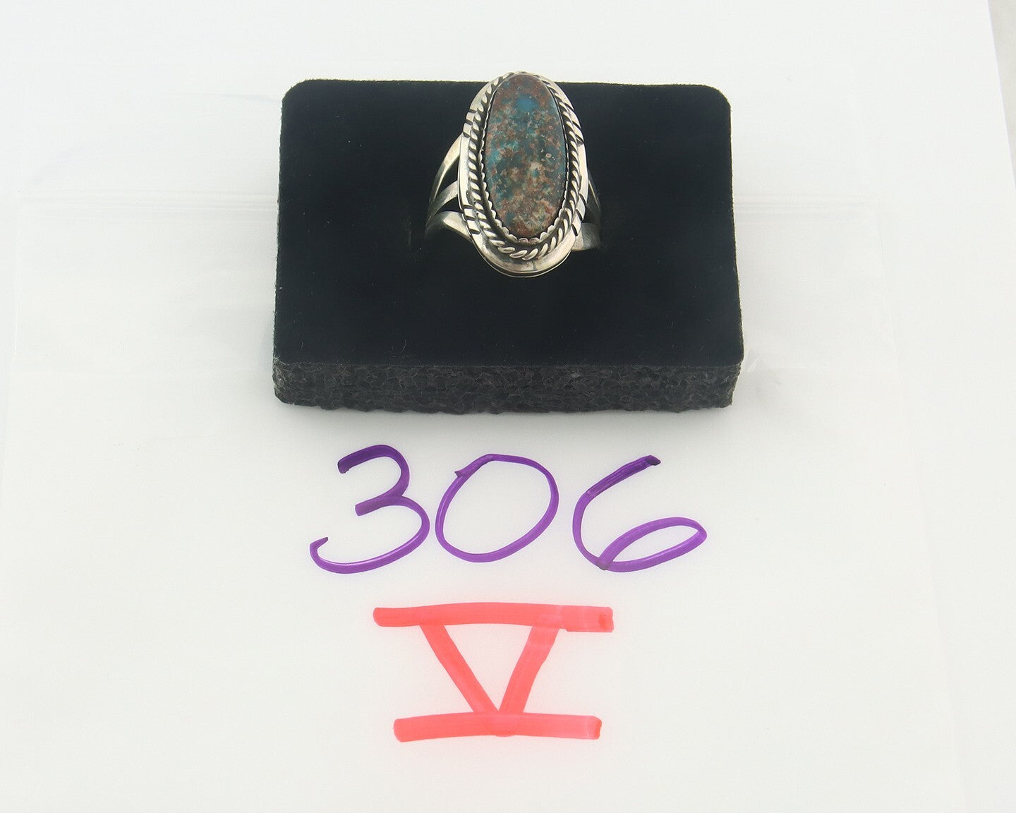 Vintage Navajo Ring 925 Sterling Authentic Turquoise Artist Signed TS Size 7.25