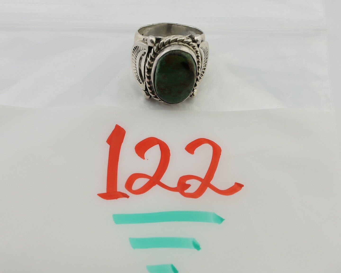 Navajo Ring 925 Silver Kingman Turquoise Signed M Montoya C.80's