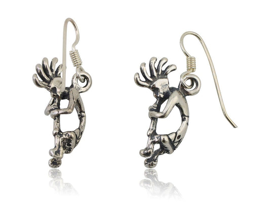 Navajo Kokopelli Dangle Earrings 925 Silver Native American Artist C.80's