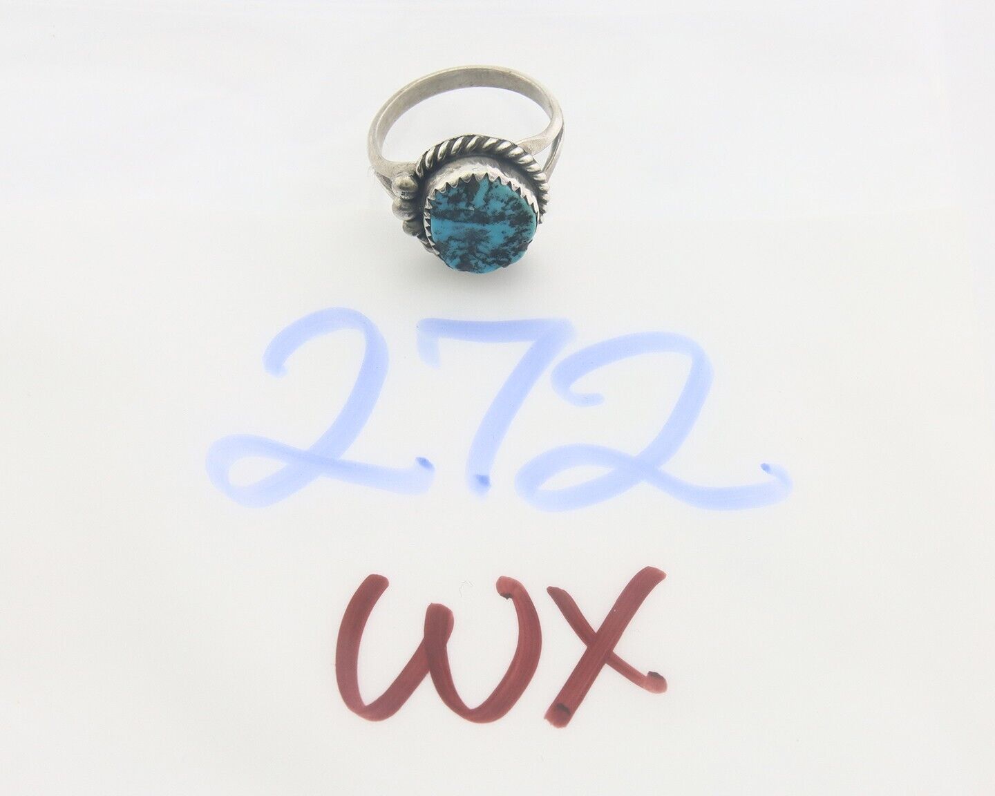 Navajo Ring 925 Sterling Natural Turquoise Native Artist C.80's Size 6.25