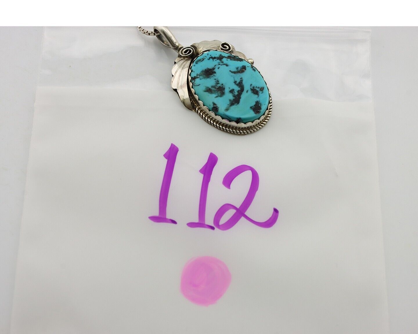 Navajo Necklace Pendant 925 Silver Turquoise Signed Justin Morris C80s