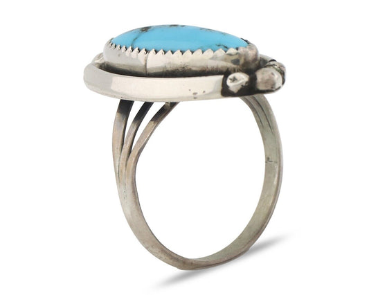 Navajo Ring .925 Silver Sleeping Beauty Turquoise Signed SkyStone Creations C80s