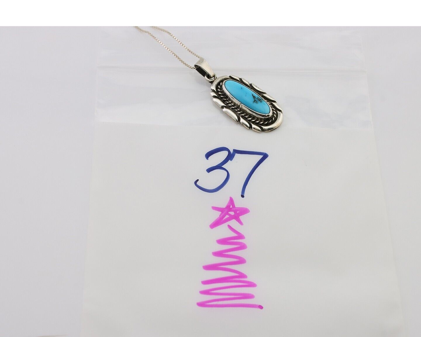Navajo Necklace Pendant 925 Silver Turquoise Signed M Montoya C.80's