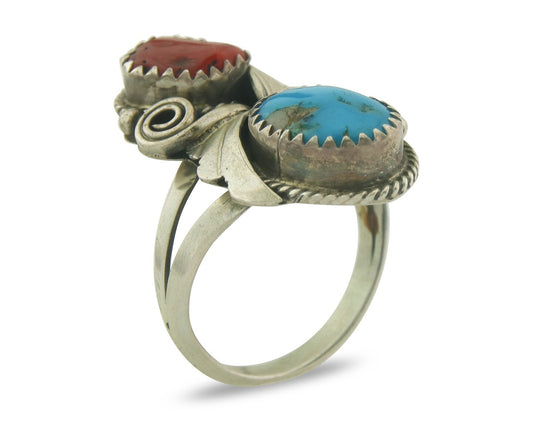 Vintage Navajo Ring 925 Sterling Natural Gemstones Signed Justin Morris Sz 6.75