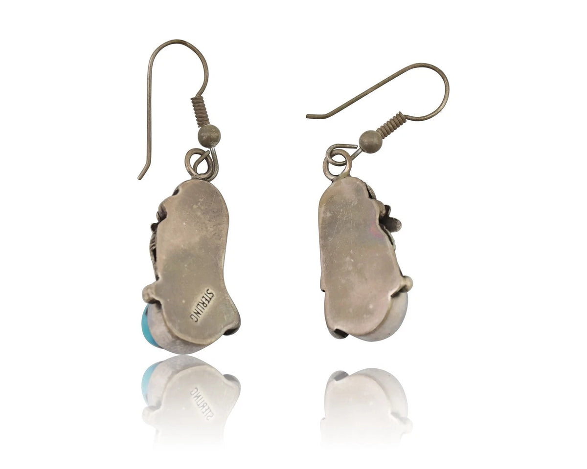 Navajo Handmade Earrings 925 Silver Natural Turquoise Native Artist C.80's