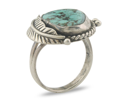 Vintage Navajo Ring 925 Sterling Authentic Traditional Turquoise Size 8.0