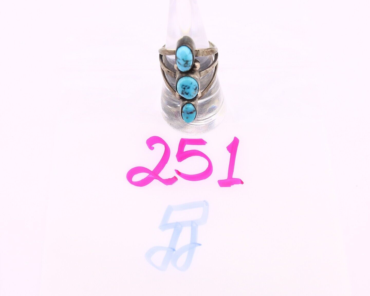 Navajo 3 Stone Ring 925 Silver Blue Turquoise Native American Artist C.80's