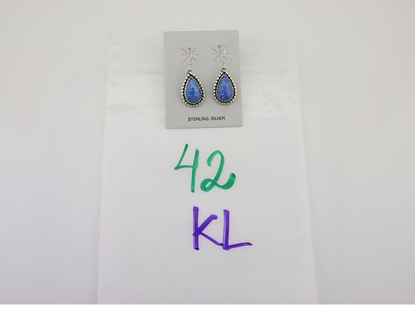 Navajo Earrings 925 Silver Blue Denim Lapis Artist Signed First Eagle C.80's