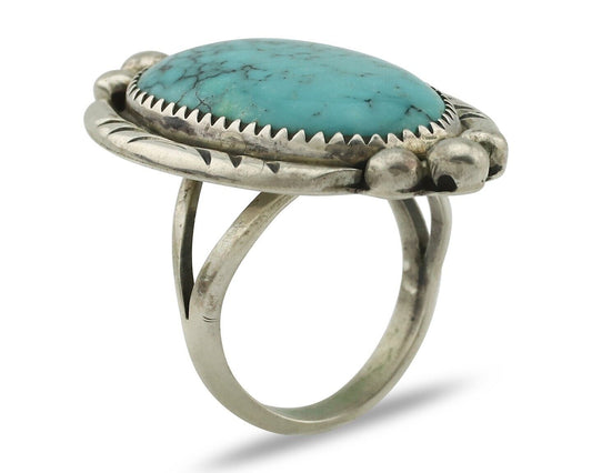 Navajo Ring 925 Silver Natural Spiderweb Turquoise Native American Artist C.80's