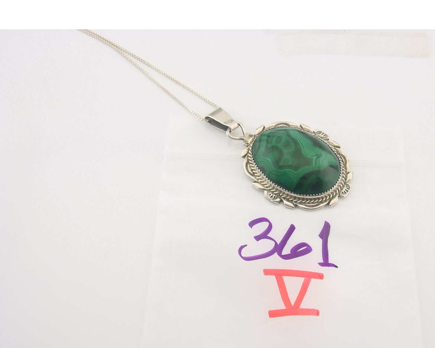 Navajo Sterling Silver Necklace Malachite Authentic Vintage Signed TALHAT