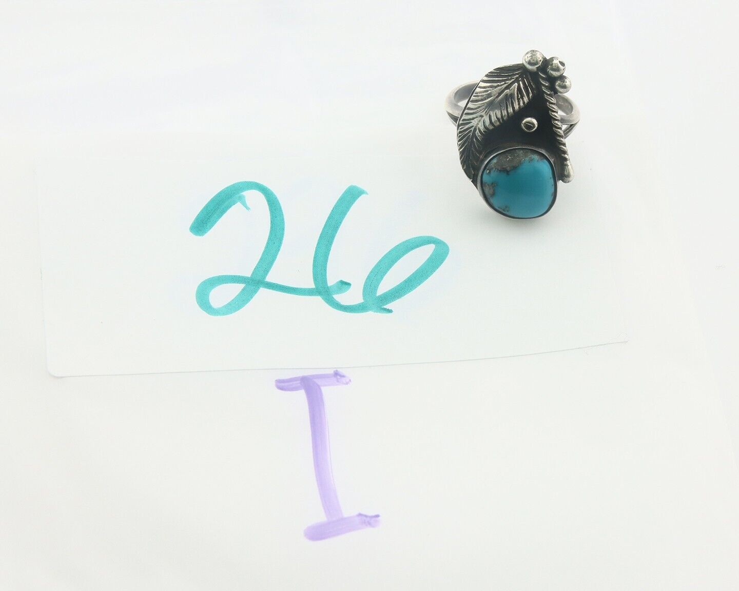 Navajo Ring 925 Sterling Turquoise Handmade Signed Big B C.80's Size 6.75