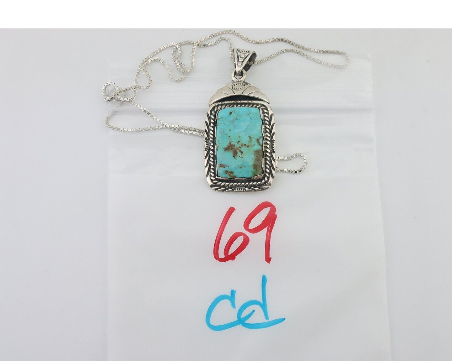 Navajo Necklace 925 Silver Turquoise Native Artist Signed Sunset C.80's