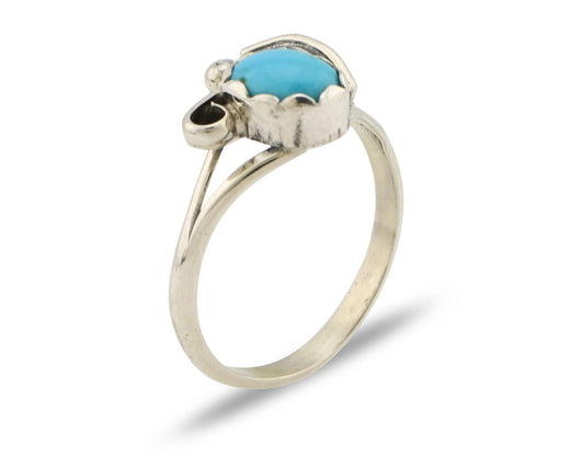 Navajo Ring .925 Silver Sleeping Beauty Turquoise Native American Artist C.80's