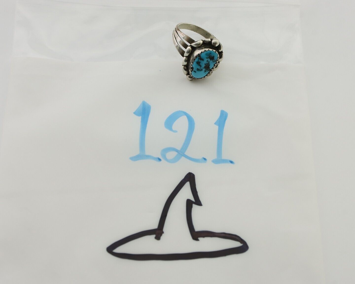 Navajo Ring 925 Silver Sleeping Beauty Turquoise Artist Signed SC C.80's