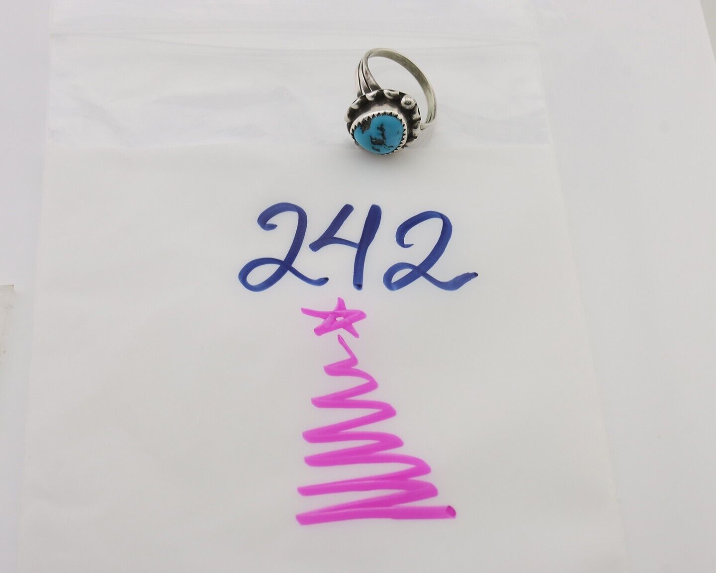 Navajo Ring 925 Silver Sleeping Beauty Turquoise Artist Signed SC C.80's