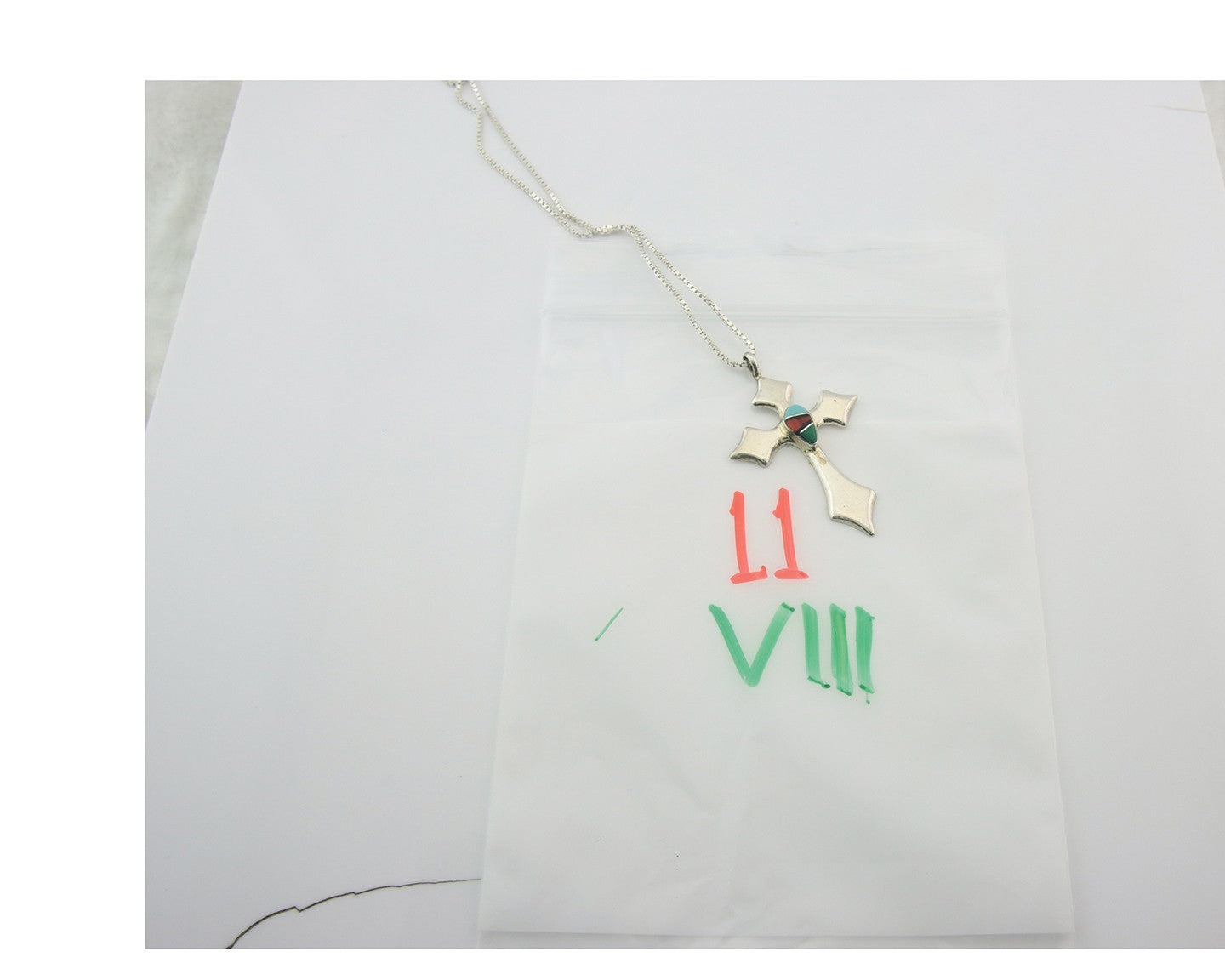 Navajo Cross Necklace Sterling Silver Authentic Natural Gemstones Signed M