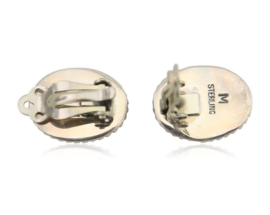 Navajo Stud Earrings 925 Silver Natural Turquoise Artist Signed M C.80's