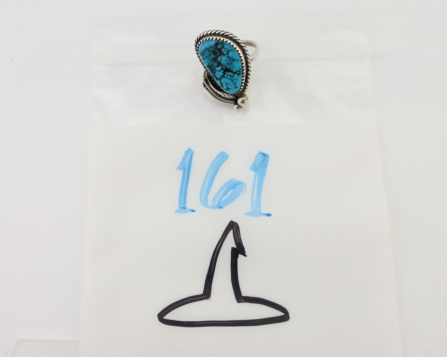 Navajo Ring 925 Silver Natural Blue Turquoise Native American Artist C.80's