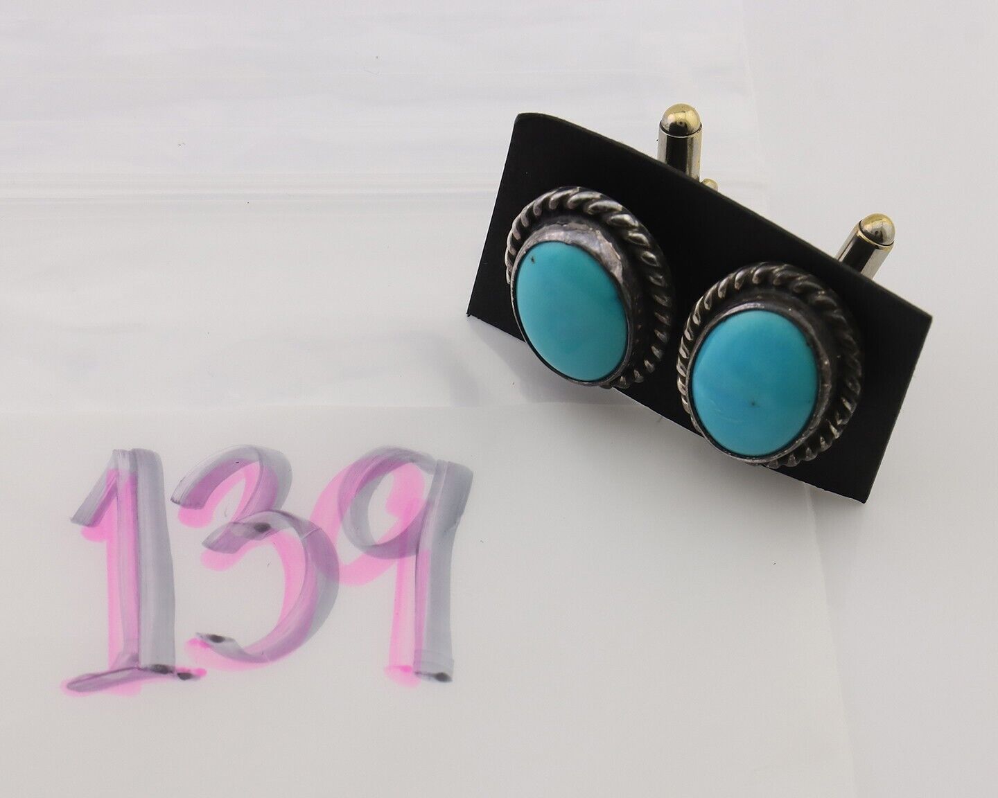 Navajo Cufflinks 925 Silver Native American Natural Turquoise C.80's