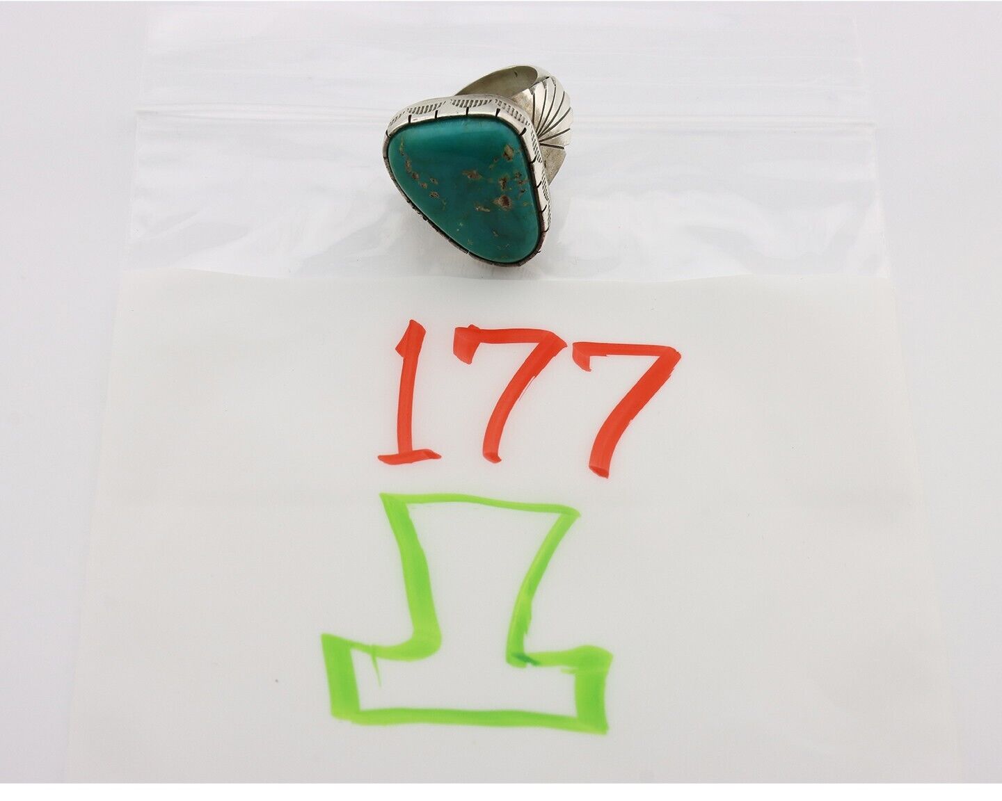 Navajo Ring 925 Silver Natural Turquoise Signed Fred Guerrero Jr C.80's