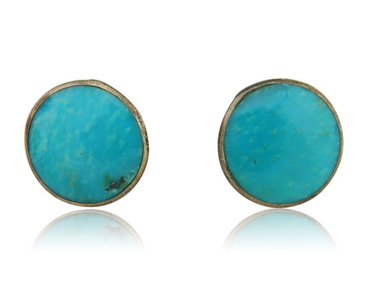 Navajo Shield Natural Turquoise Earrings 925 Silver Native American Artist C.80s