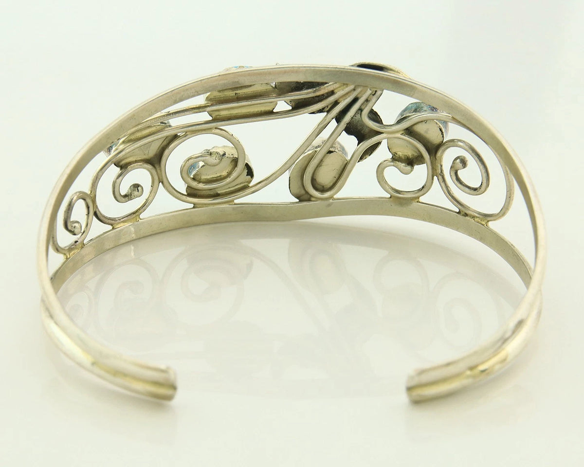 Navajo Cuff Bracelet 925 Sterling Silver Turquoise Vintage Signed SH