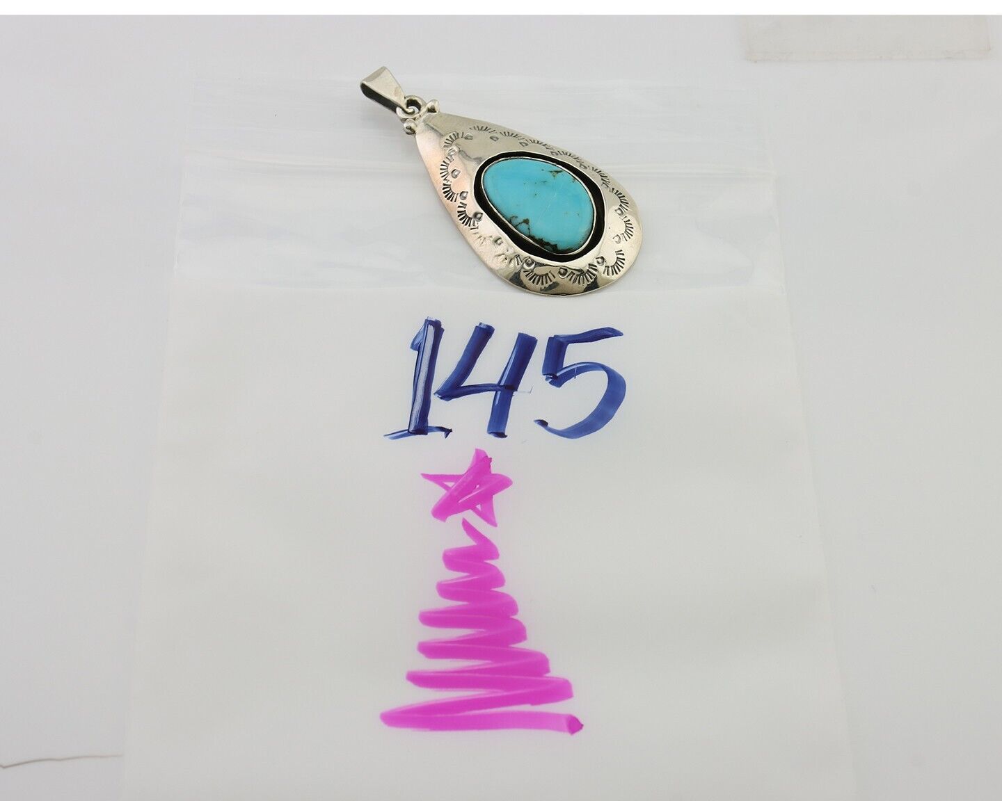 Navajo Pendant 925 Silver Blue Turquoise Artist Signed MC C.80's