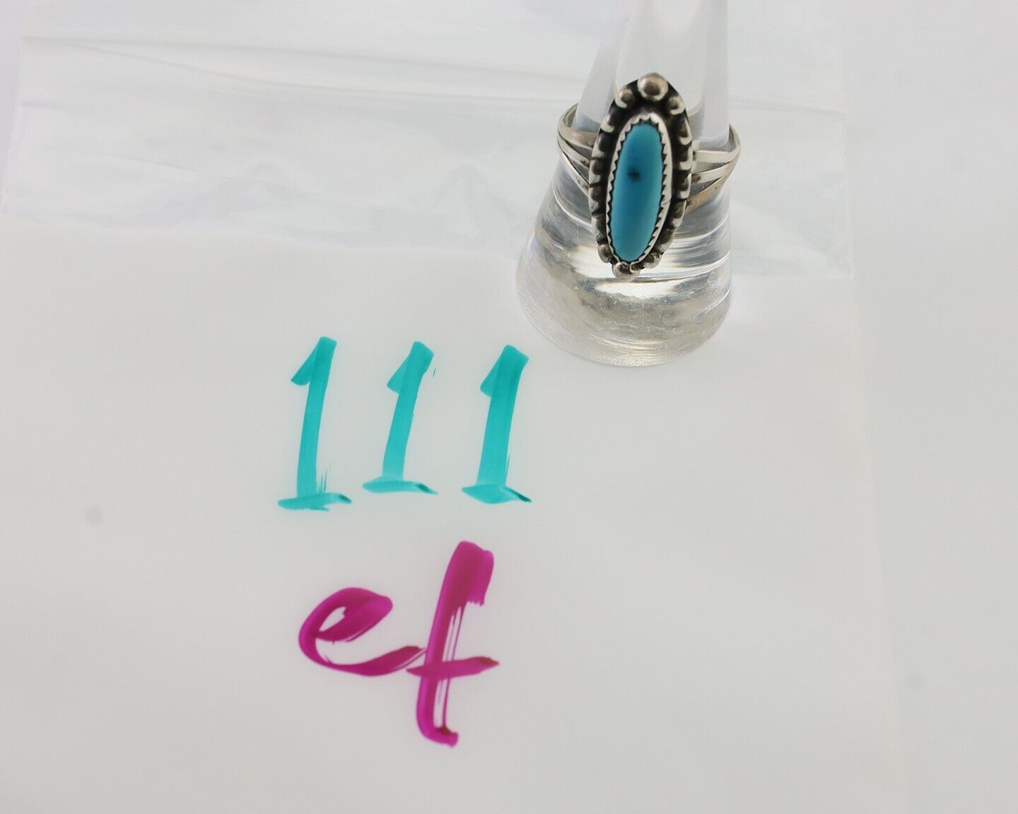 Navajo Ring 925 Silver Kingman Turquoise Artist Signed SC Size 9.0 C.80's