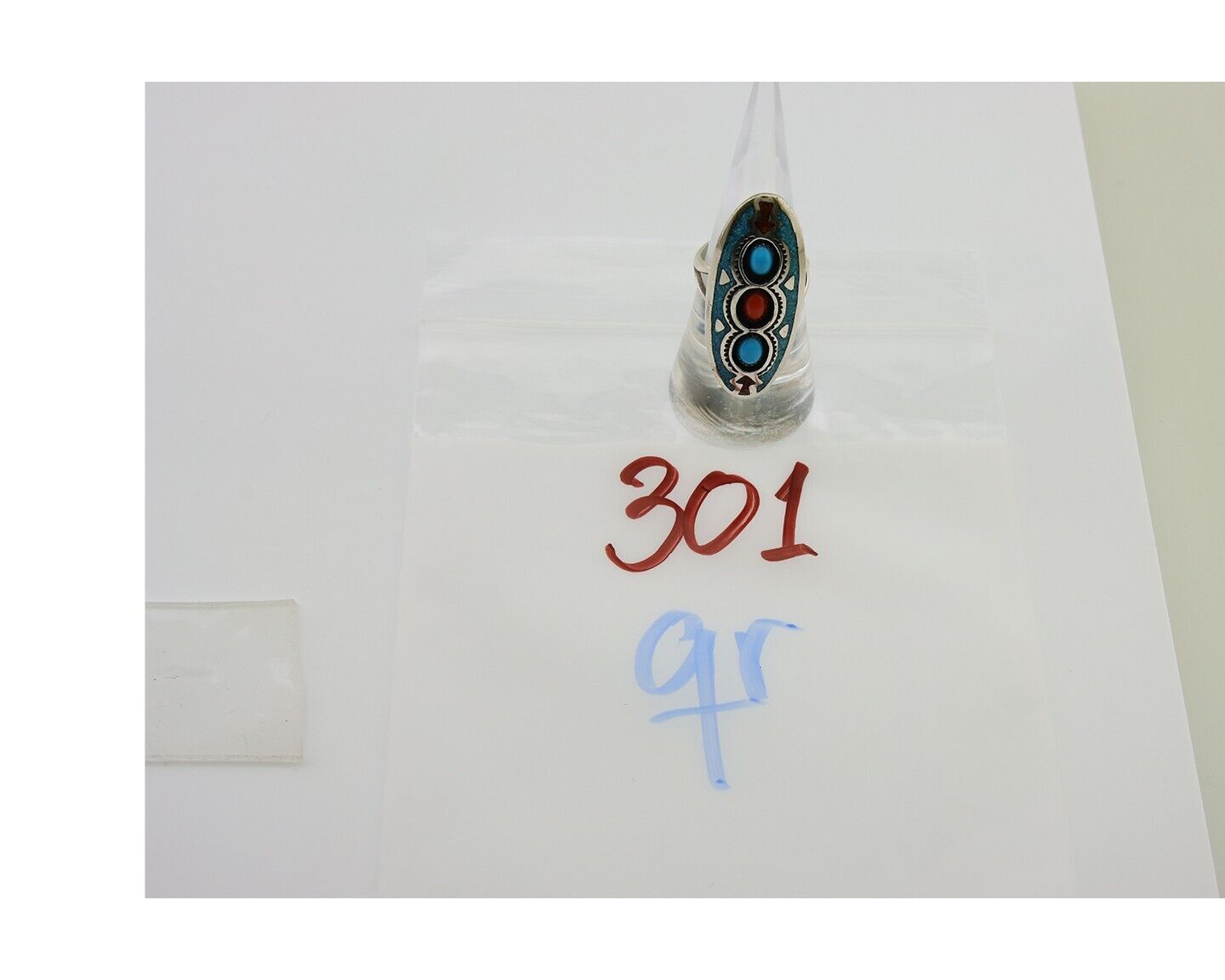 Navajo Handmade Ring 925 Silver Coral & Turquoise Signed Circle JW C.80's