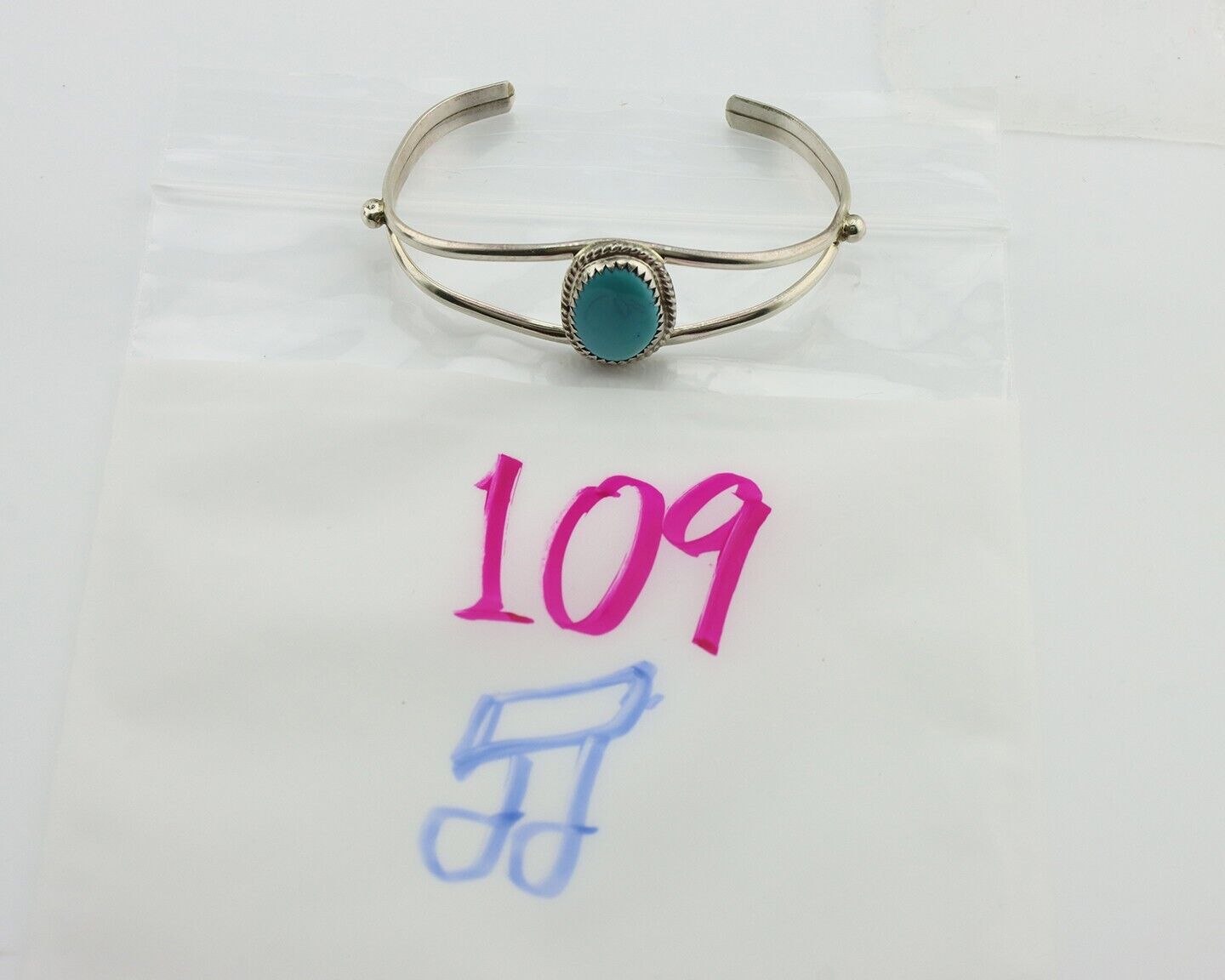Navajo Bracelet 925 Silver Sleeping Beauty Turquoise Native Artist C.80's