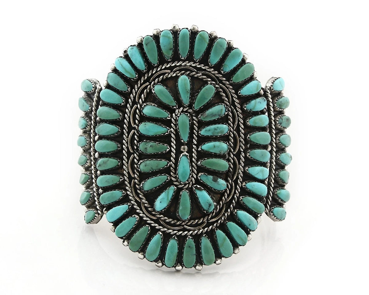 Navajo Cuff Bracelet Sterling Silver Kingman Vintage Turquoise Signed LH C.80's