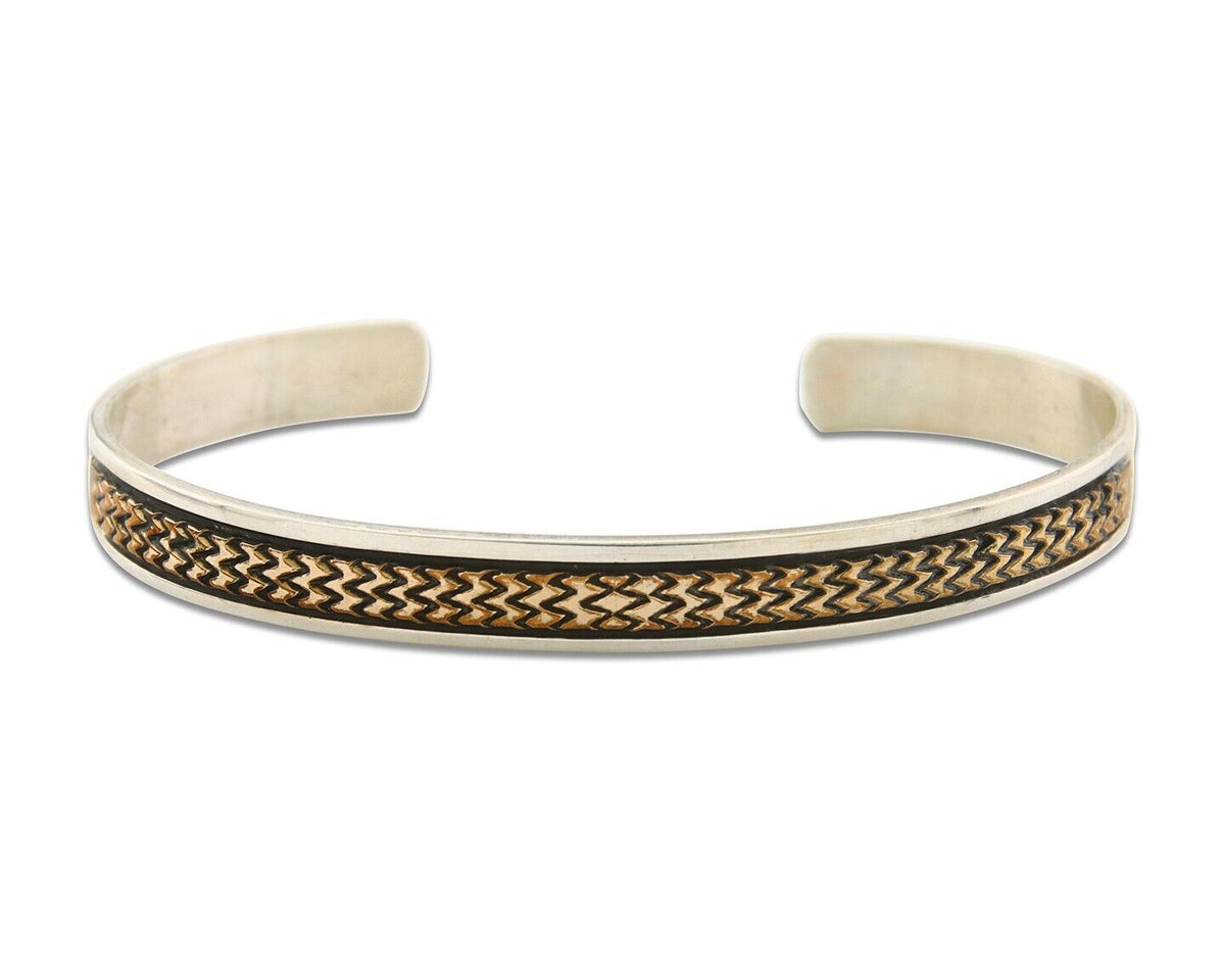 Navajo Bracelet 925 Silver & 12k Yellow Gold Filled Signed R C.80's