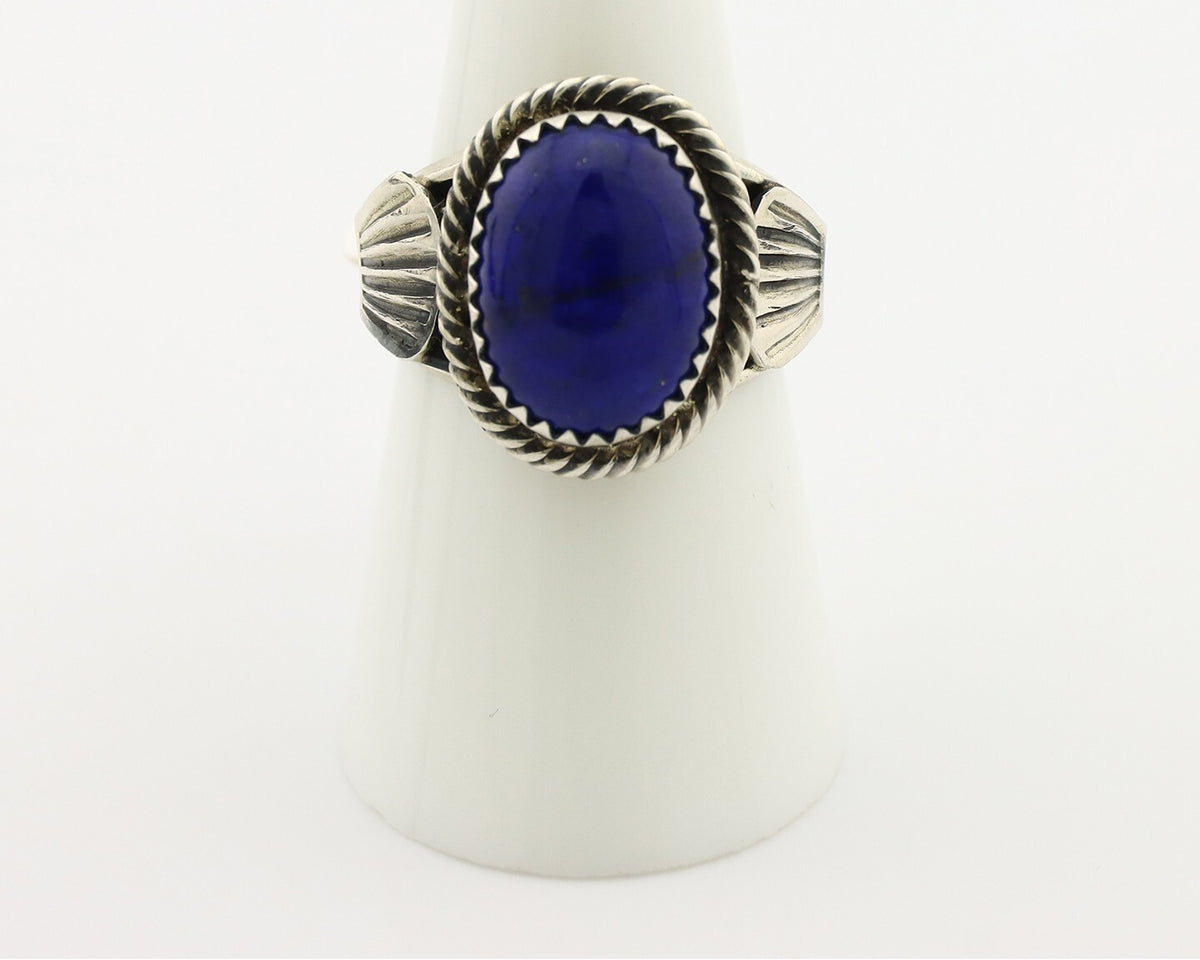 Navajo Ring 925 Silver Lapis Hand Stamped Native American Artist C.80's