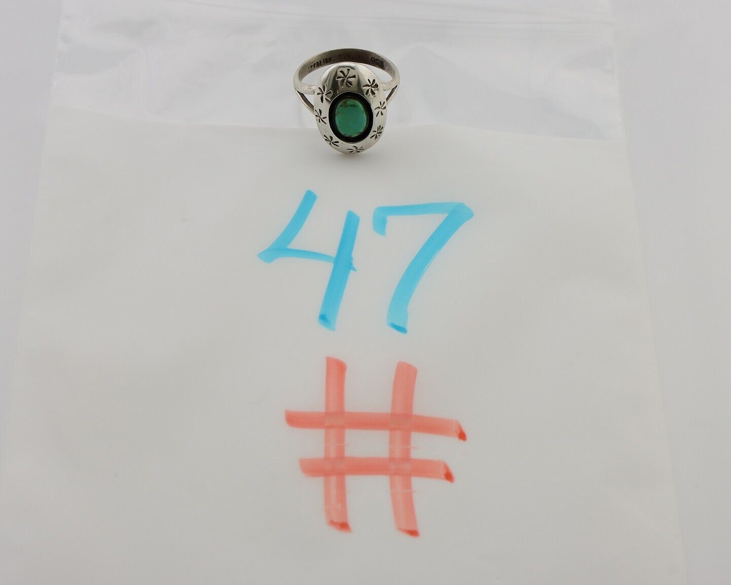 Navajo Ring 925 Silver Kingman Turquoise Native American Artist C.80's