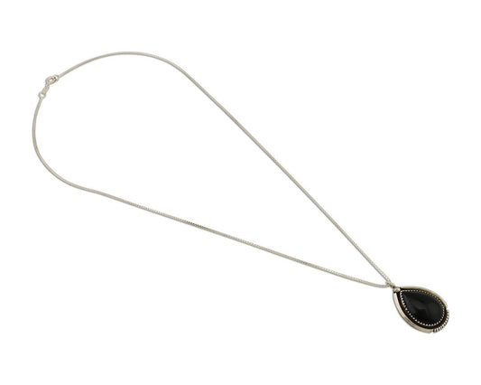 Navajo Necklace 925 Silver Black Onyx Artist Signed BB C.80's