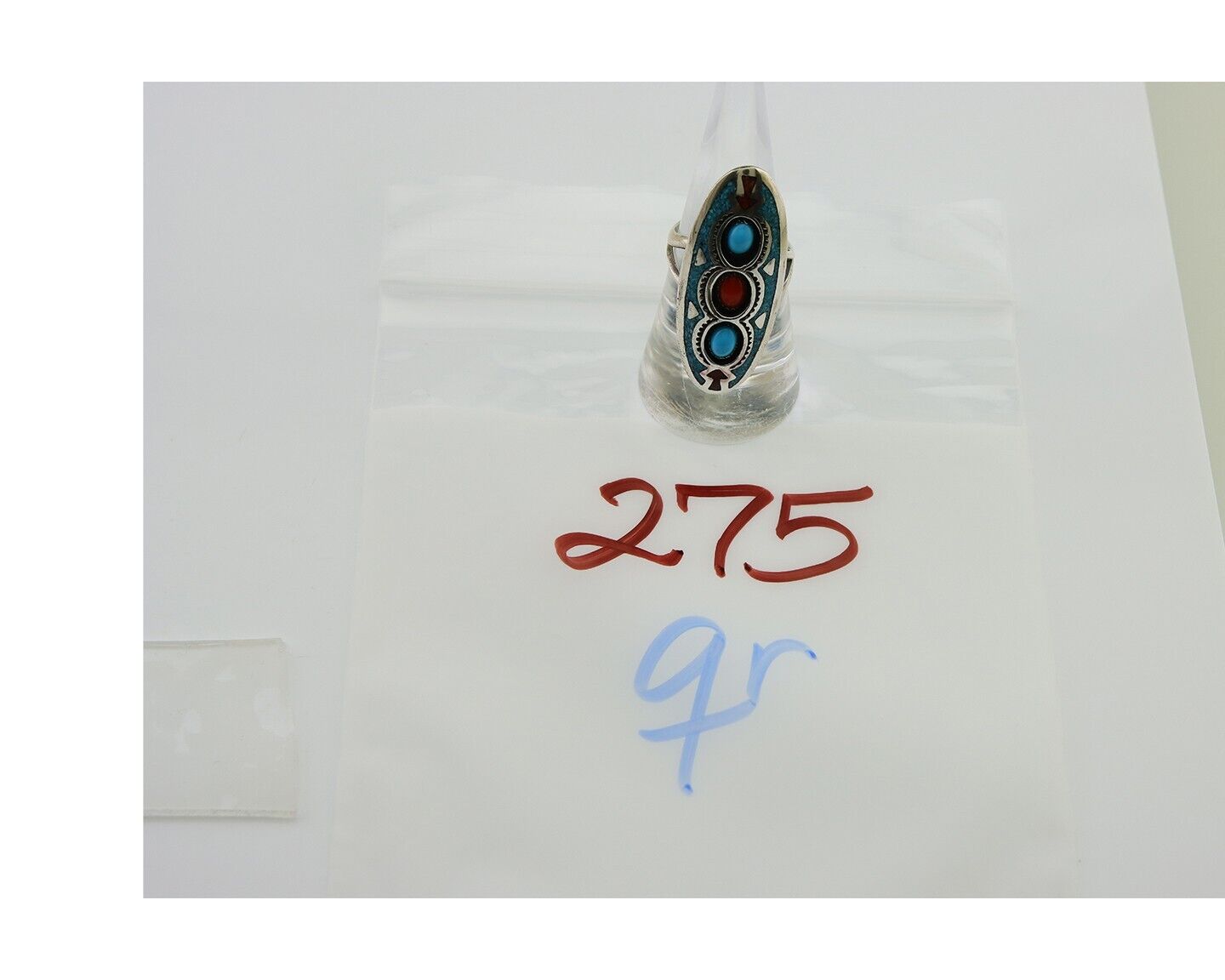 Navajo Handmade Ring 925 Silver Coral & Turquoise Signed Circle JW C.80's