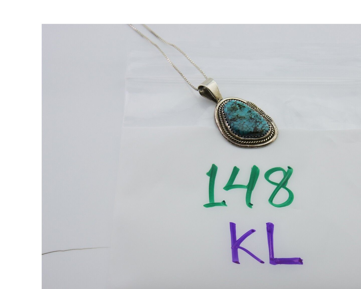 Navajo Necklace 925 Silver Natural Blue Turquoise Artist Signed Mike Begay C.80s
