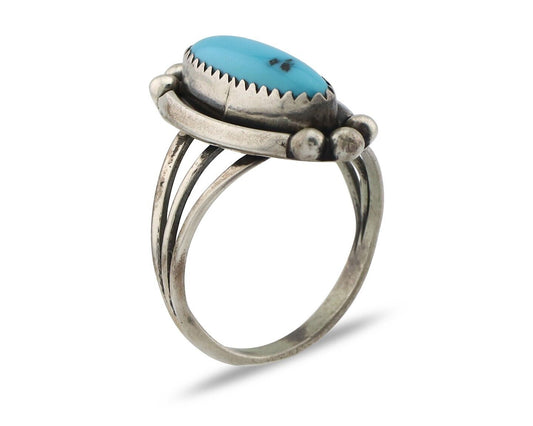 Navajo Ring .925 Silver Sleeping Beauty Turquoise Signed SkyStone Creations C80s