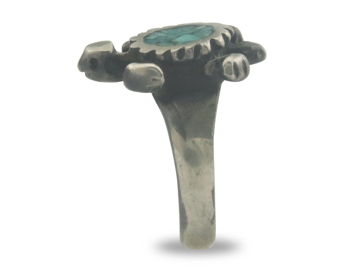 Navajo Toe Ring 925 Silver Inlaid Turtle Turquoise C.80's Size 1.5