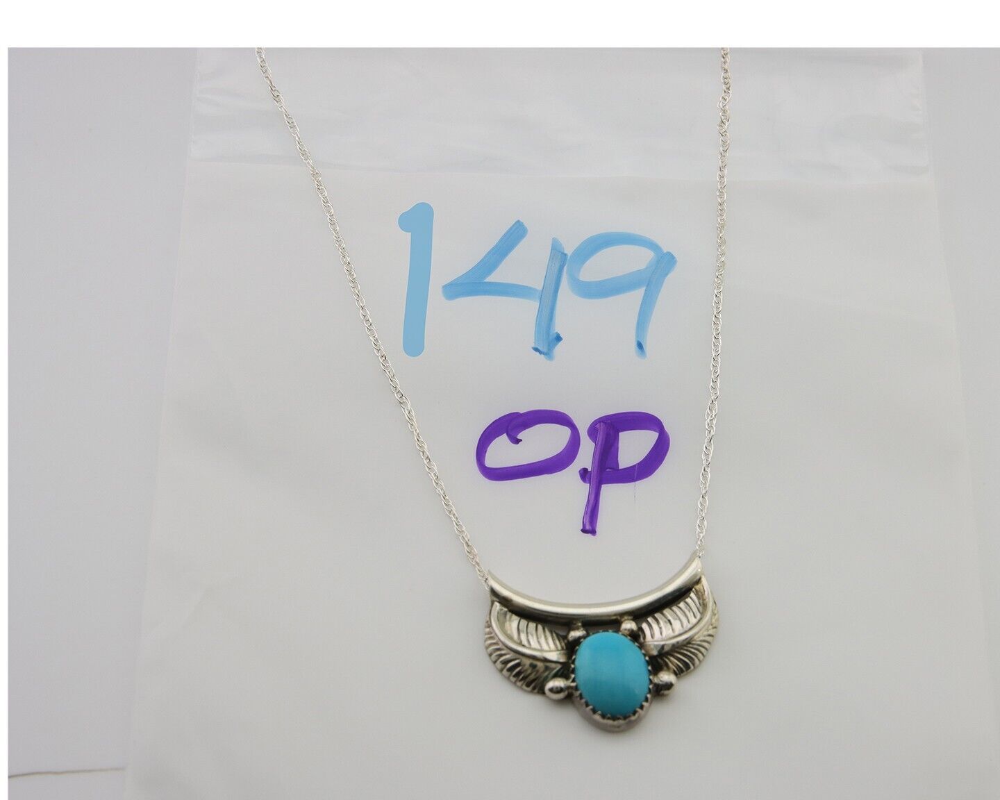 Navajo Turquoise Necklace 925 Silver Signed Eugene Belone C.80's