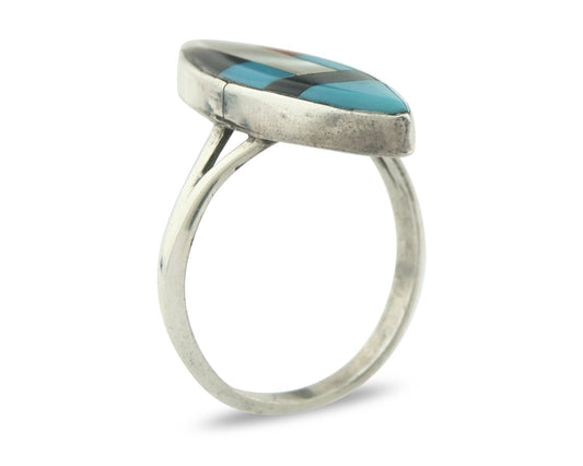 Vintage Zuni Ring 925 Sterling Silver Natural Gemstone Signed MK Size 8.5