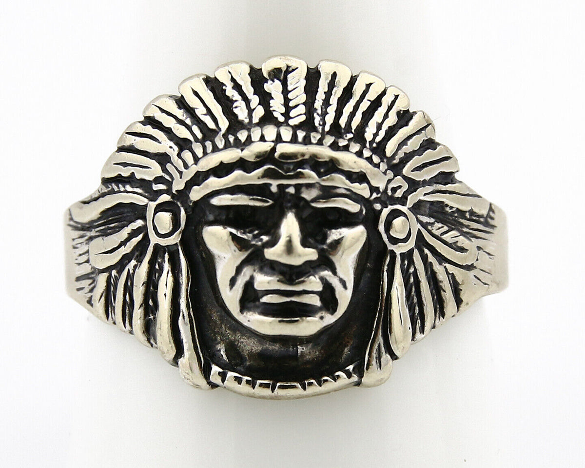 Navajo Warrior Chief Ring .925 Silver Artist Signed Wheeler C.80's Size 11.25