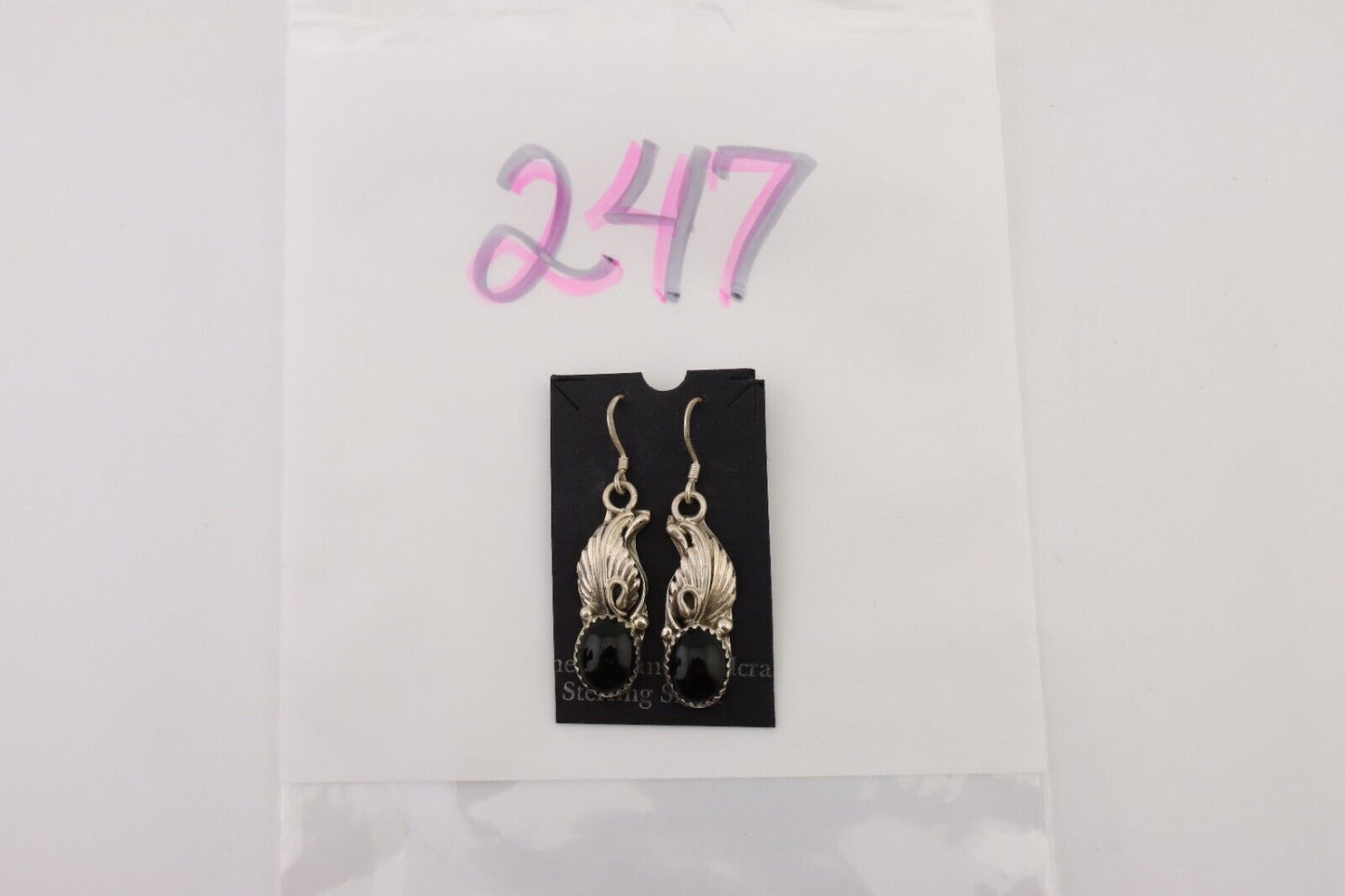 Navajo Dangle Earrings 925 Silver Black Onyx Native American Artist C.80's