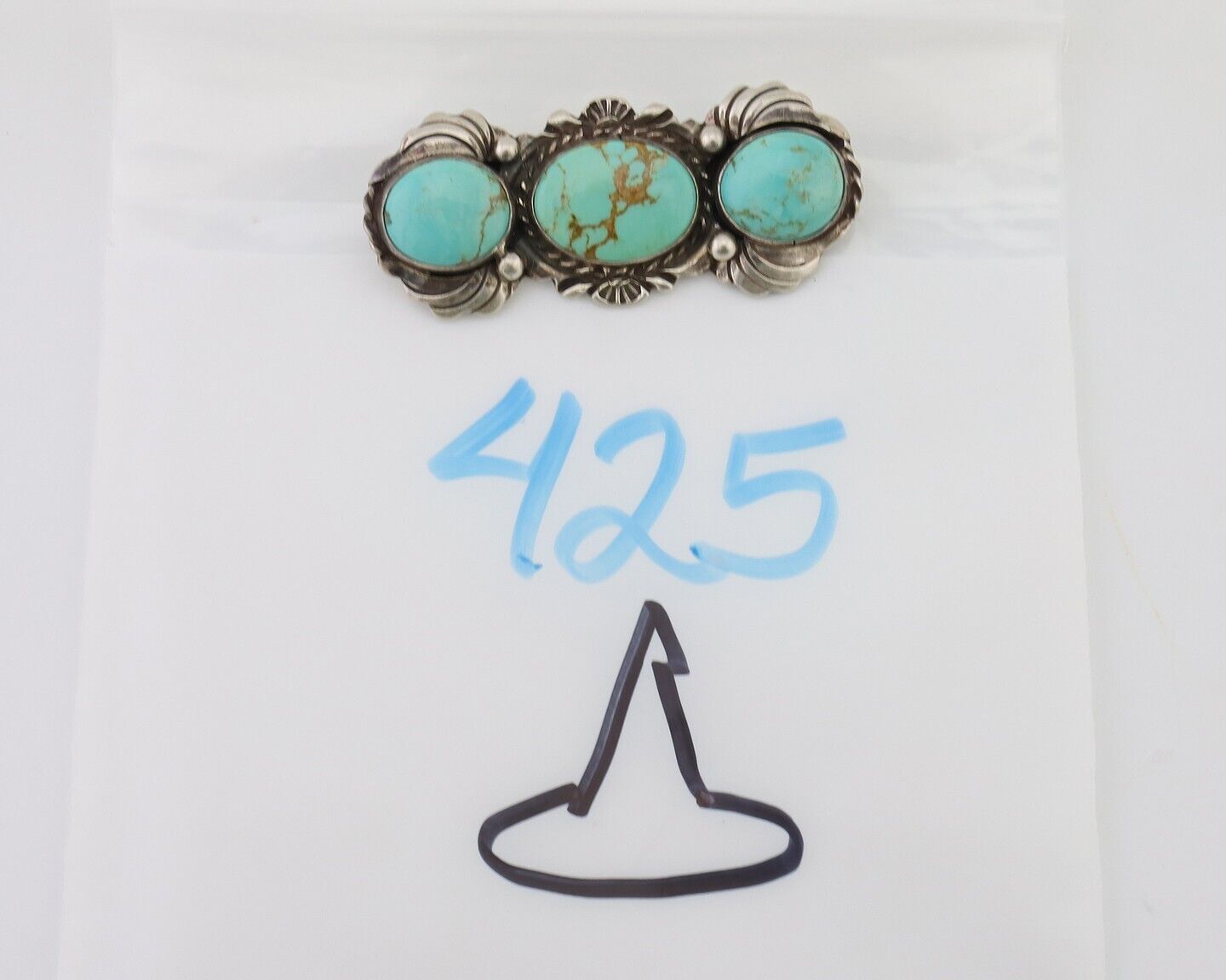 Navajo Pin Pendant 925 Silver Natural Turquoise Signed Billy Eagle C.80's