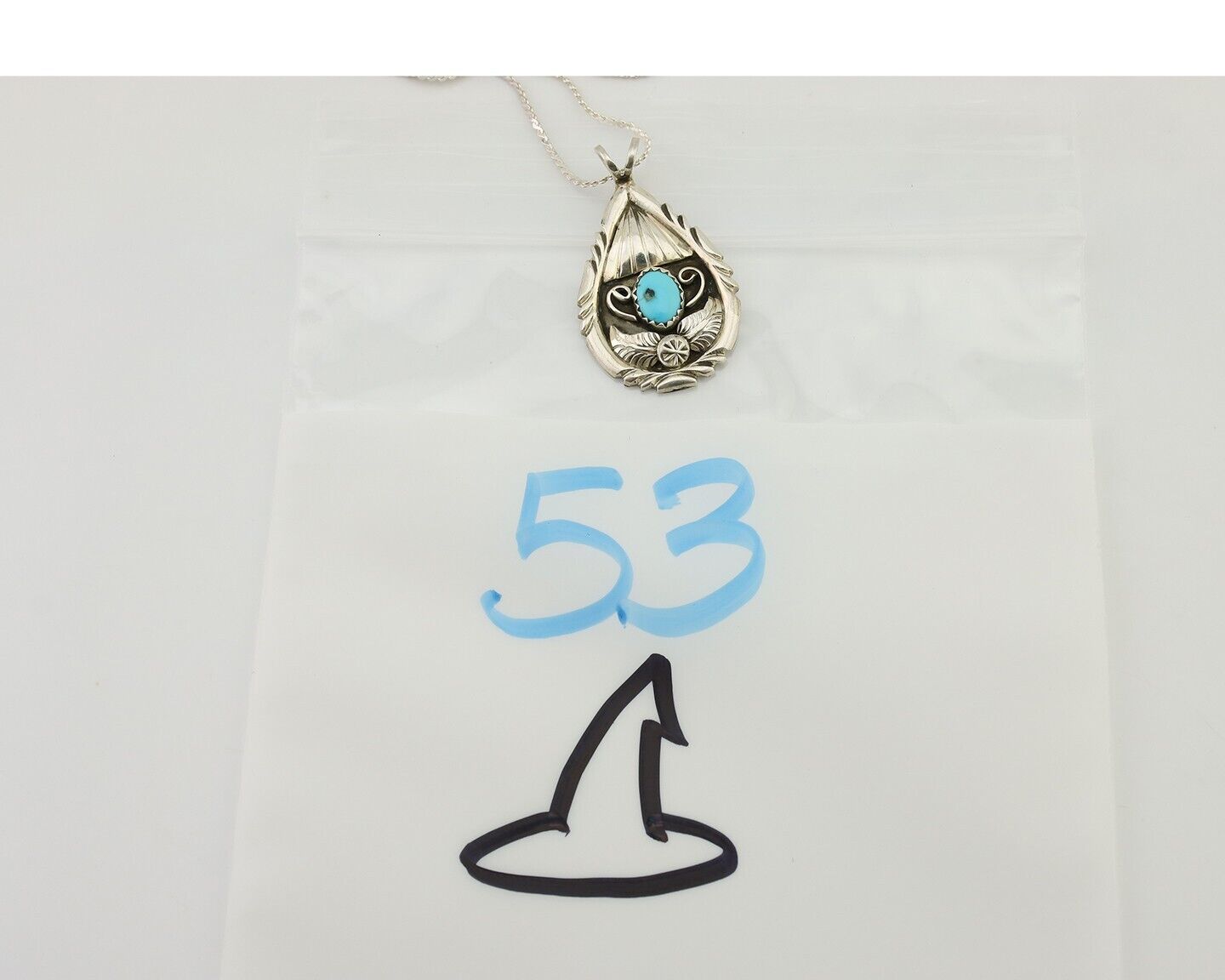 Navajo Necklace 925 Silver Kingman Turquoise Native American Artist C.90s